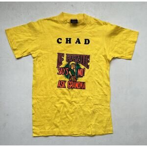 Vtg Single Stitch T Shirt Yellow “Ask Grandma” Iron On Graphic Youth Medium USA